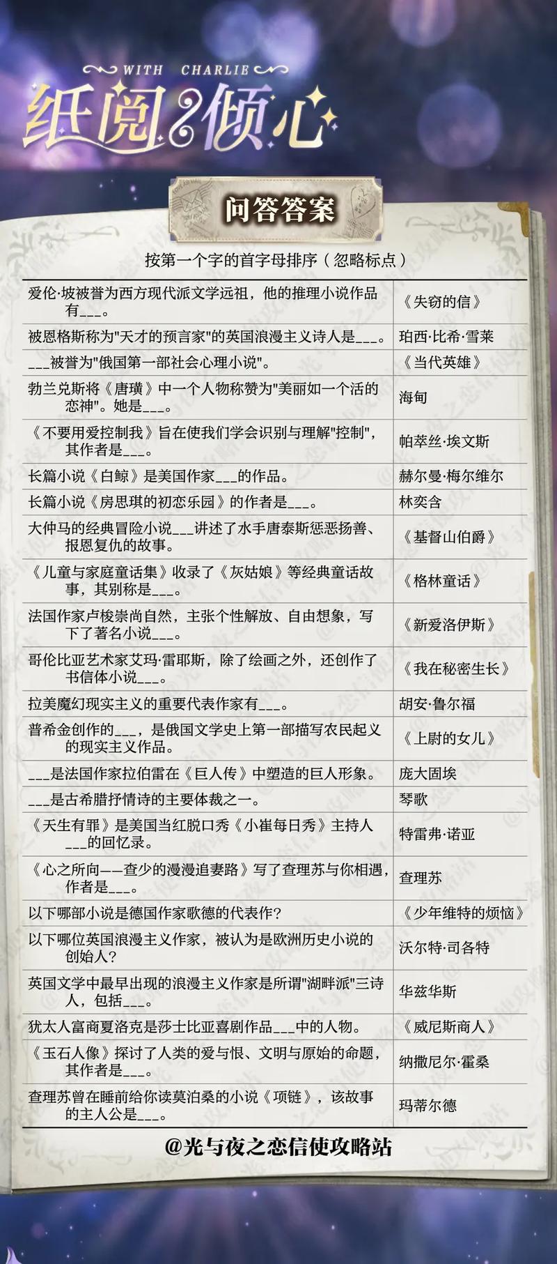 光与夜之恋会意问答第八天答案是什么