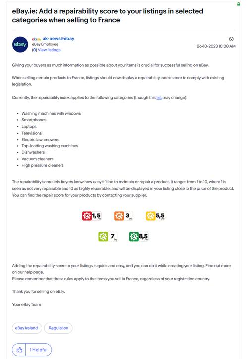 eBay提醒卖家遵守法国EPR法规