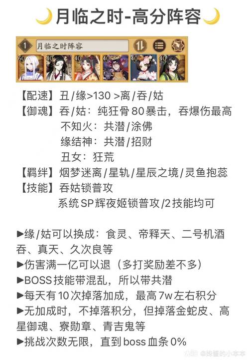阴阳师月临之时高分阵容搭配攻略