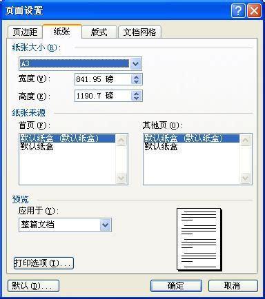 word设置a3