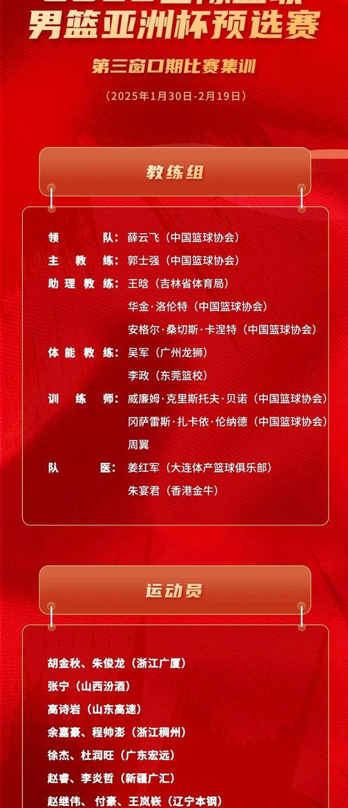 中国男篮官宣亚洲杯12人大名单