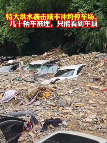 洪水1分钟冲走10多辆车清空停车场