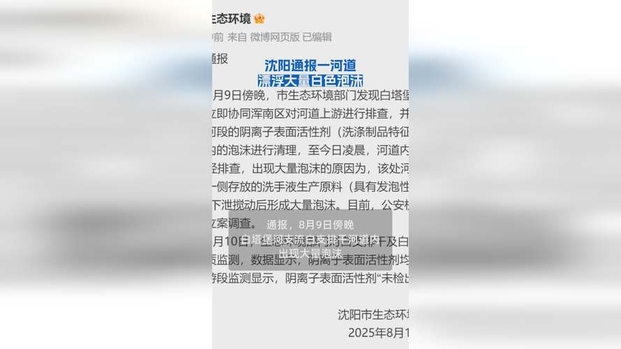 沈阳一河流现大量泡沫 官方已立案