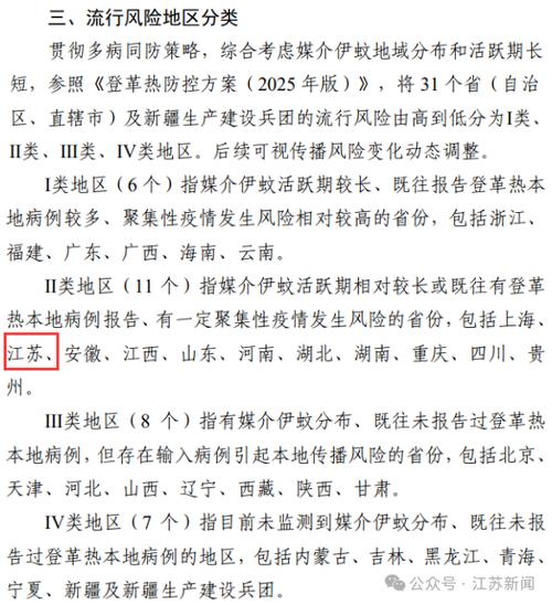 江苏被归类基孔肯雅热防控Ⅱ类地区