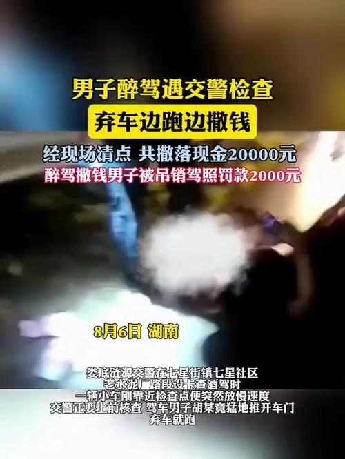 醉驾司机边跑边撒钱：想让你们分神