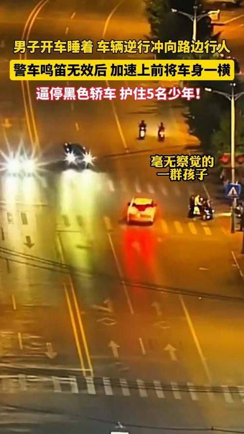 轿车逆行冲向少年 警车中间一横救5人