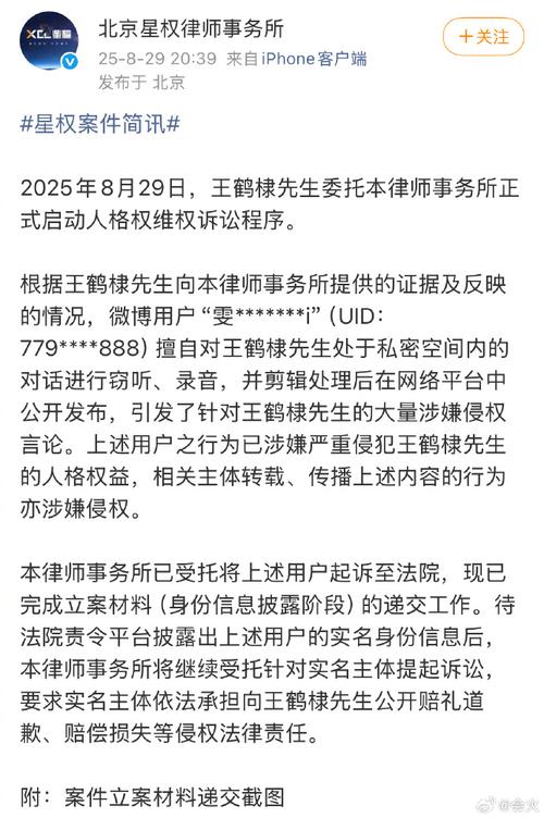 王鹤棣方称启动人格权维权诉讼程序
