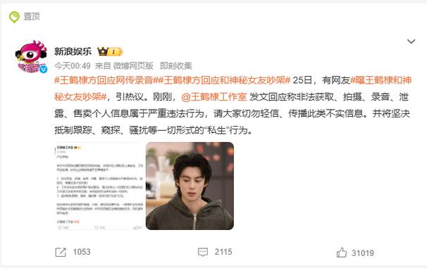 王鹤棣方称启动人格权维权诉讼程序