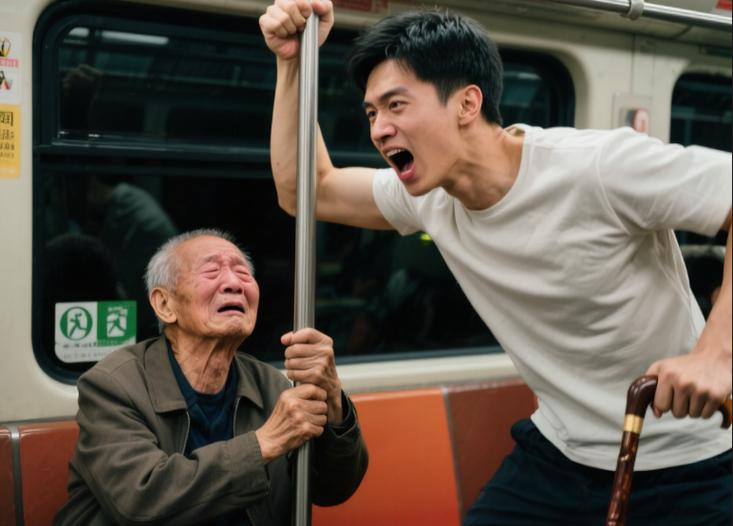 台湾老人强行要年轻人让座被其踹懵