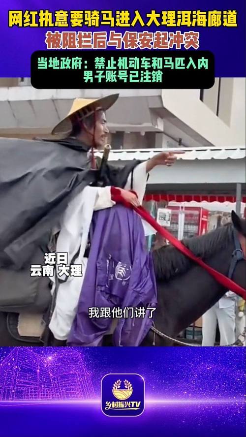 男子骑马在大理洱海与保安起冲突