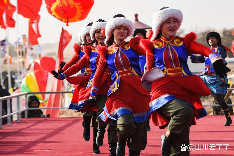 多名男女在草原上跳起“纸片舞”