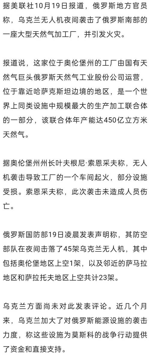 俄大型天然气加工厂遭袭
