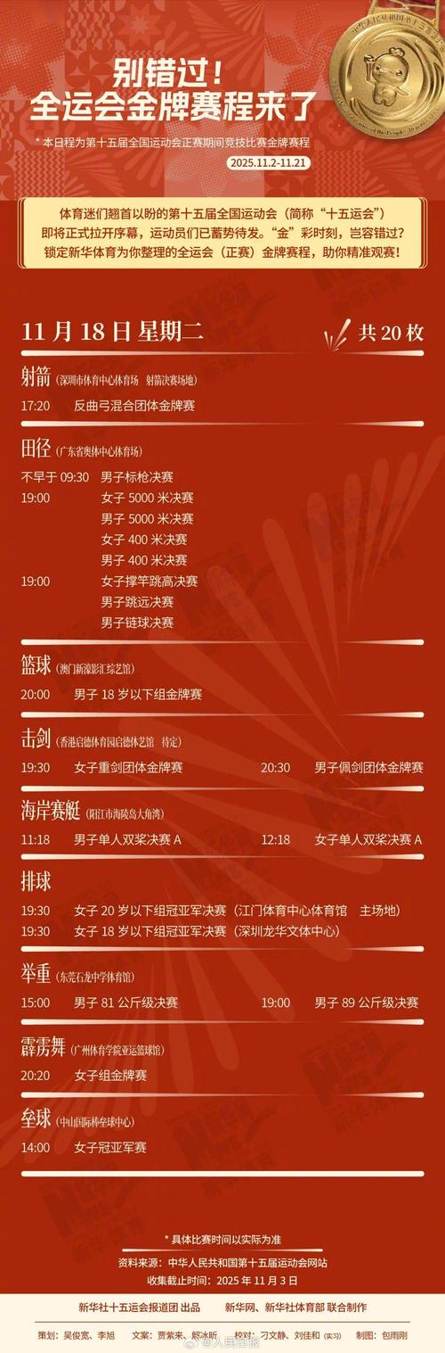 别错过！十五运会金牌赛程来了