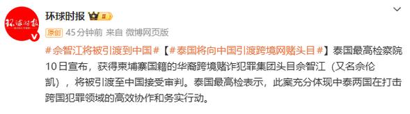 跨境网赌头目佘智江将被引渡回中国